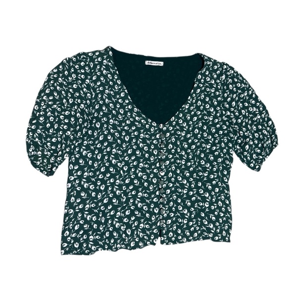 Reformation Tops - Reformation Green White Floral V Neck Crop Top Blouse Size Small